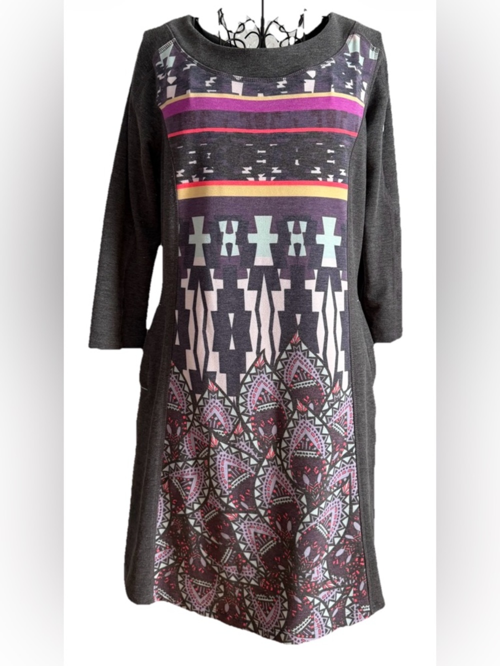 Title Nine Geometric Mandala Dress Sporty Dream Size Small 3/4 Sleeve Pockets